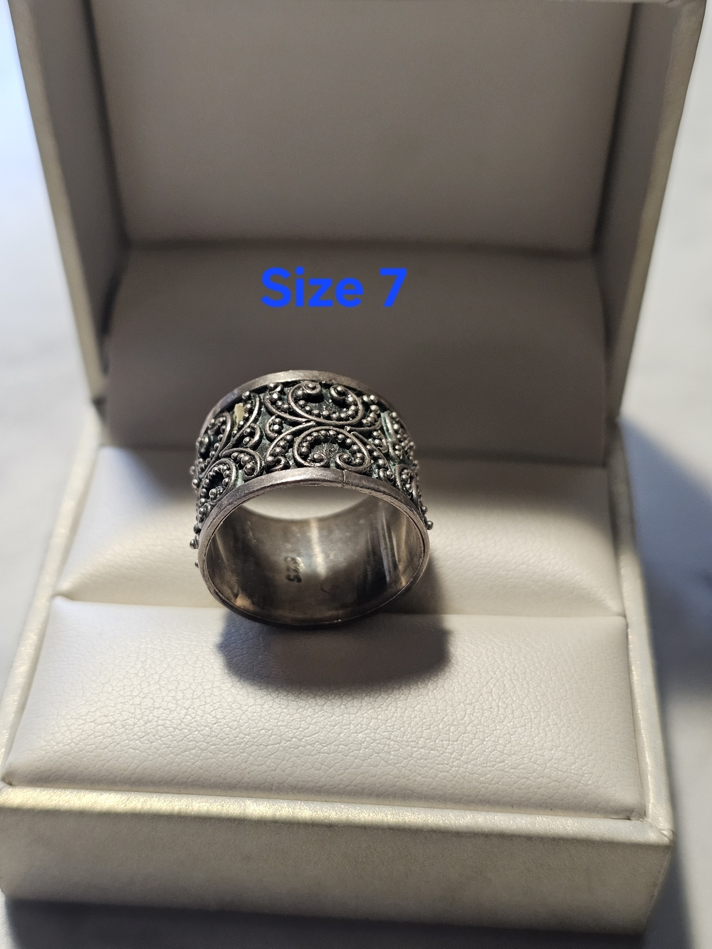Sterling Silver 925 Wide Scroll Ring - Size 7-7¼